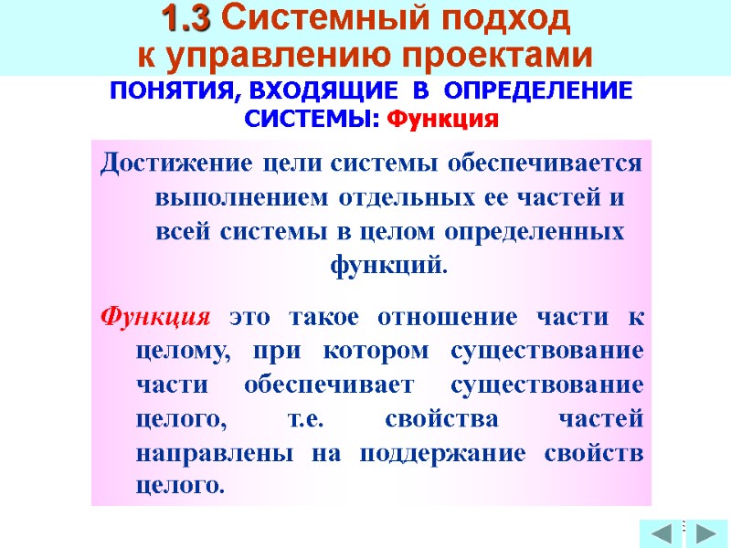 68 ПОНЯТИЯ, ВХОДЯЩИЕ  В  ОПРЕДЕЛЕНИЕ СИСТЕМЫ: Функция Достижение цели системы обеспечивается выполнением
